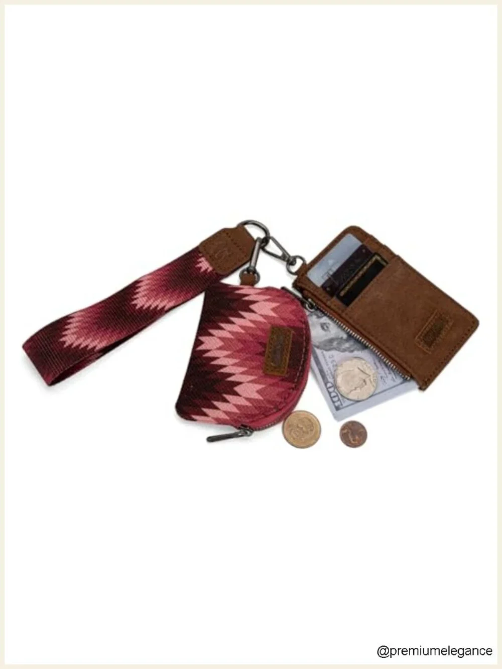 Western Aztec Keychain Wristlet Wallet Dual Pouch Credit Card Holder with Zipper